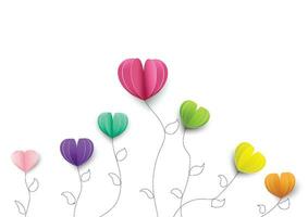 Balloons trees on white background.Heart shaped balloons icon.Valentines day, Paper art style of valentine's day, vector love elements background.