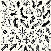 Hand drawn set of arrows. Collection black arrow on white background. Vector illustration