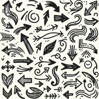 Hand drawn set of arrows. Collection black arrow on white background. Vector illustration