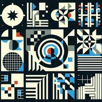 Brutalist abstract geometric shapes and grids. Brutal contemporary figure star oval spiral flower and other primitive elements. Swiss design aesthetic. Bauhaus memphis design vector