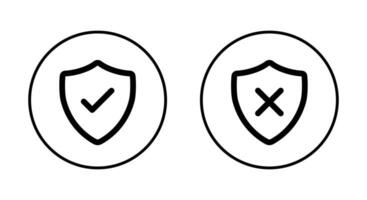 Shield with check mark and x cross icon vector on circle line