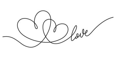 Printcouple hearts with love continuous line drawing minimalist vector