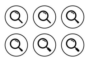 Search, magnifying glass icon vector on circle line. Magnifier symbol set collection