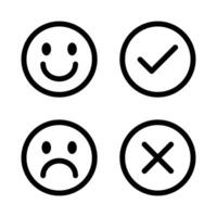 Happy, sad face, check, and cross mark icon vector. Reviews of satisfied and disappointed customers vector