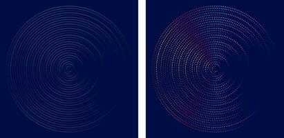 two different vector of circles with dots and different colors blue background design set, fingerprint effect with dot round circle