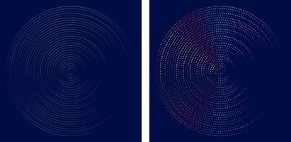 two different vector of circles with dots and different colors blue background design set, fingerprint effect with dot round circle