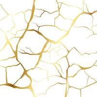 Gold kintsugi repair cracks background texture vector illustration isolated on white background. Broken foil marble pattern with golden dry cracks. Wedding card, cover or print pattern Japanese motif.