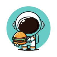 cute vector design illustration of an astronaut eating a burger