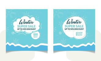 Set of social media post template for winter sale design with white and blue background design Pro Vector