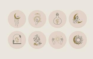 collection of mystic icon use for boho occult design vector