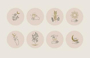 collection of mystic icon use for boho occult design vector