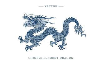 Blue and white porcelain Chinese dragon pattern vector