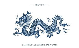 Blue and white porcelain Chinese dragon pattern vector