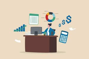 Accountant calculate tax, finance or accounting document, manage invoice, office financial chart and graph, money report or balance audit concept, businesswoman accountant working in the office. vector