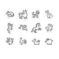 Set of Eastern horoscope Symbols, line symbol of the year, outline vector illustration