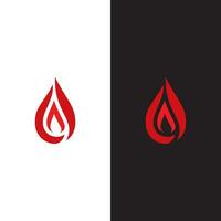 a red and black logo with a drop of blood or fire vector