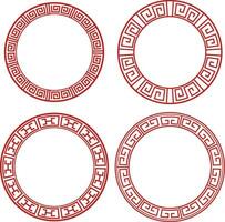 Set of Chinese Circle Frame. Isolated On White Background. Vector Illustration