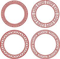 Set of Chinese Circle Frame. Isolated On White Background. Vector Illustration