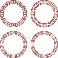 Set of Chinese Circle Frame. Isolated On White Background. Vector Illustration