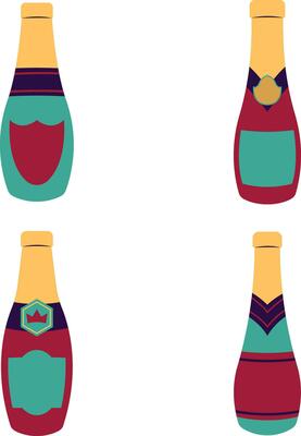Set of Various Bottles. Flat Cartoon Style. Isolated On White Background