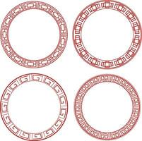 Set of Chinese Circle Frame. Isolated On White Background. Vector Illustration