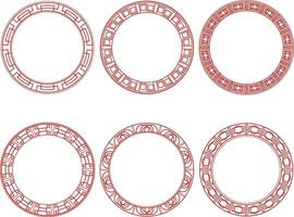 Set of Chinese Circle Frame. Isolated On White Background. Vector Illustration