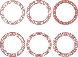 Set of Chinese Circle Frame. Isolated On White Background. Vector Illustration