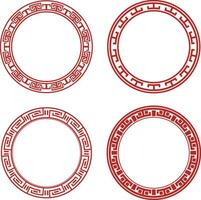 Set of Chinese Circle Frame. Isolated On White Background. Vector Illustration