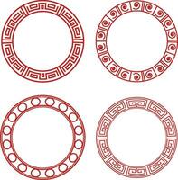 Set of Chinese Circle Frame. Isolated On White Background. Vector Illustration