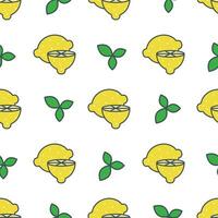 Lemons line icons style seamless pattern vector