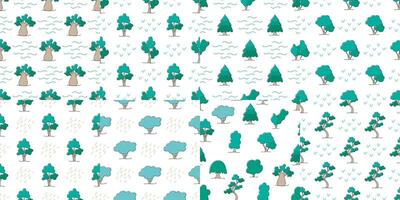 Trees ecological seamless pattern set vector