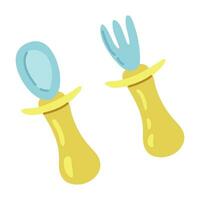 Baby spoon and fork hand drawn. White background, isolate vector