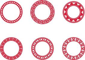 Chinese Circle Frame Set. Japanese Pattern Style. Isolated Vector Icons