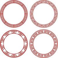 Set of Chinese Circle Frame. Isolated On White Background. Vector Illustration