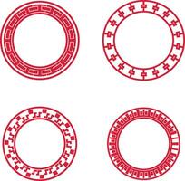 Chinese Circle Frame Set. Japanese Pattern Style. Isolated Vector Icons