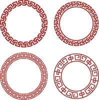 Set of Chinese Circle Frame. Isolated On White Background. Vector Illustration