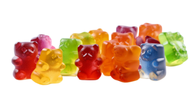 ai generado médico canabis arco iris pegajoso caramelo comestibles en transparente antecedentes. png