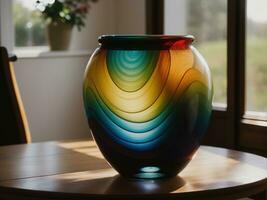 AI generated Colorful vases on a table in a modern living room. ai generative photo