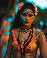 AI generated Portrait of a beautiful young woman with face art. Colorful make up. ai generative photo