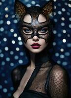 AI generated Fashion shot of a beautiful woman in a carnival mask. ai generative. ai generative photo