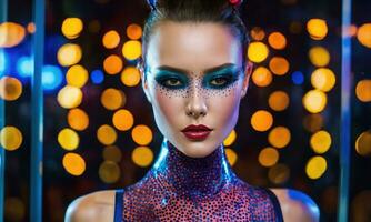 AI generated Fashion shot of a beautiful woman in a carnival mask. ai generative. ai generative photo