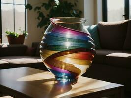 AI generated Colorful vases on a table in a modern living room. ai generative photo