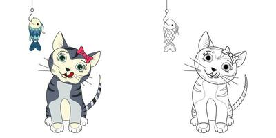 Cute cat line and color. Vector illustration for coloring book