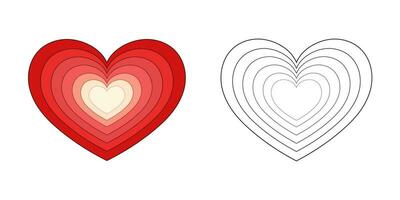 Hand-drawn abstract heart line and color. Cartoon vector illustration for coloring book