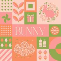 Easter Bunny seamless pattern in scandinavian style postcard with Retro clean concept design vector