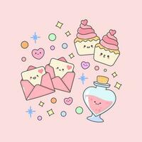 Vector Valentine Element with cute facial expressions and pastel colour