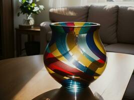 AI generated Colorful vases on a table in a modern living room. ai generative photo