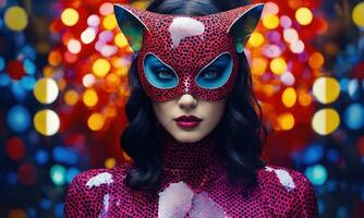 AI generated Fashion shot of a beautiful woman in a carnival mask. ai generative. ai generative photo
