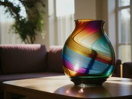 AI generated Colorful vases on a table in a modern living room. ai generative photo