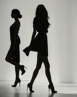 AI generated Silhouette of three women in black and white dresses, studio shot. ai generative photo